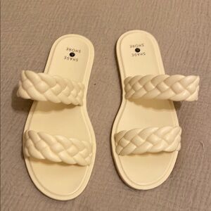 SHADE & SHORE Cream Braided Double-Strap Slide Sandals. Size 7. New